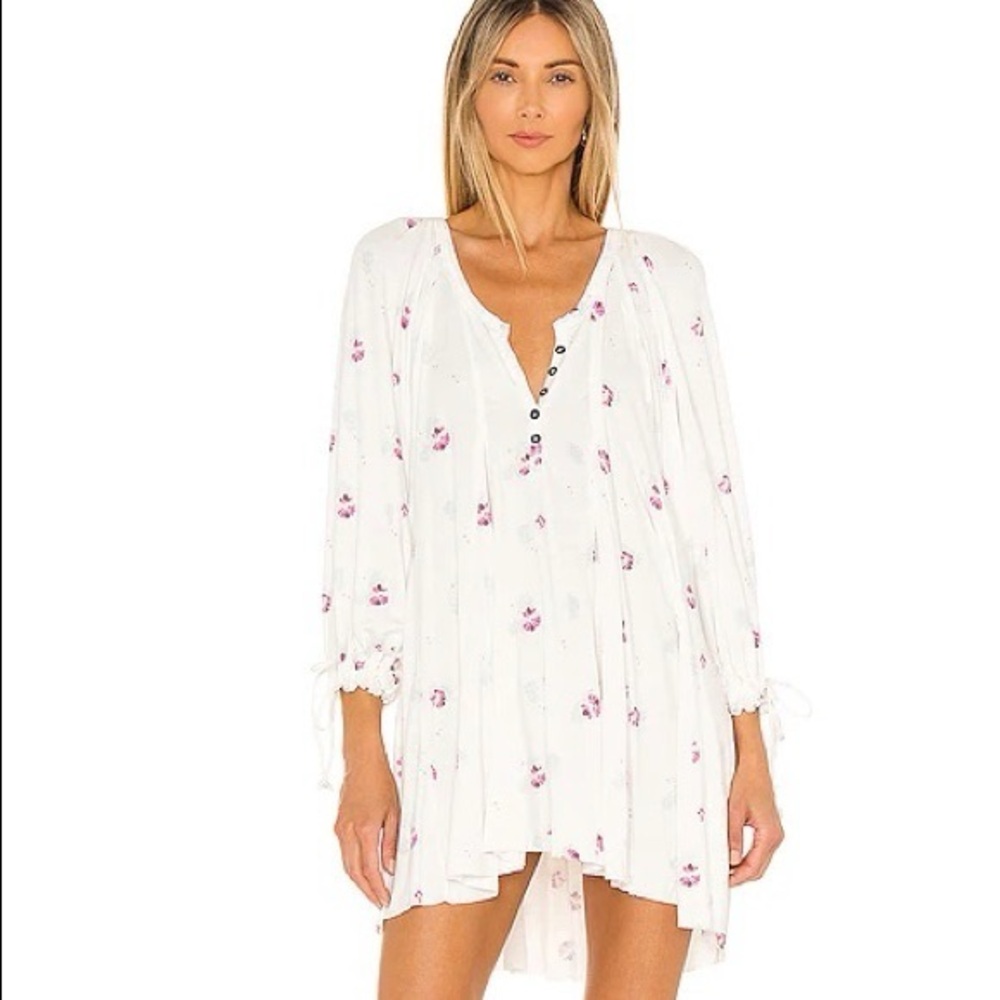 Free People White Floral Boho Mini Dress XS NWT Long Sleeve